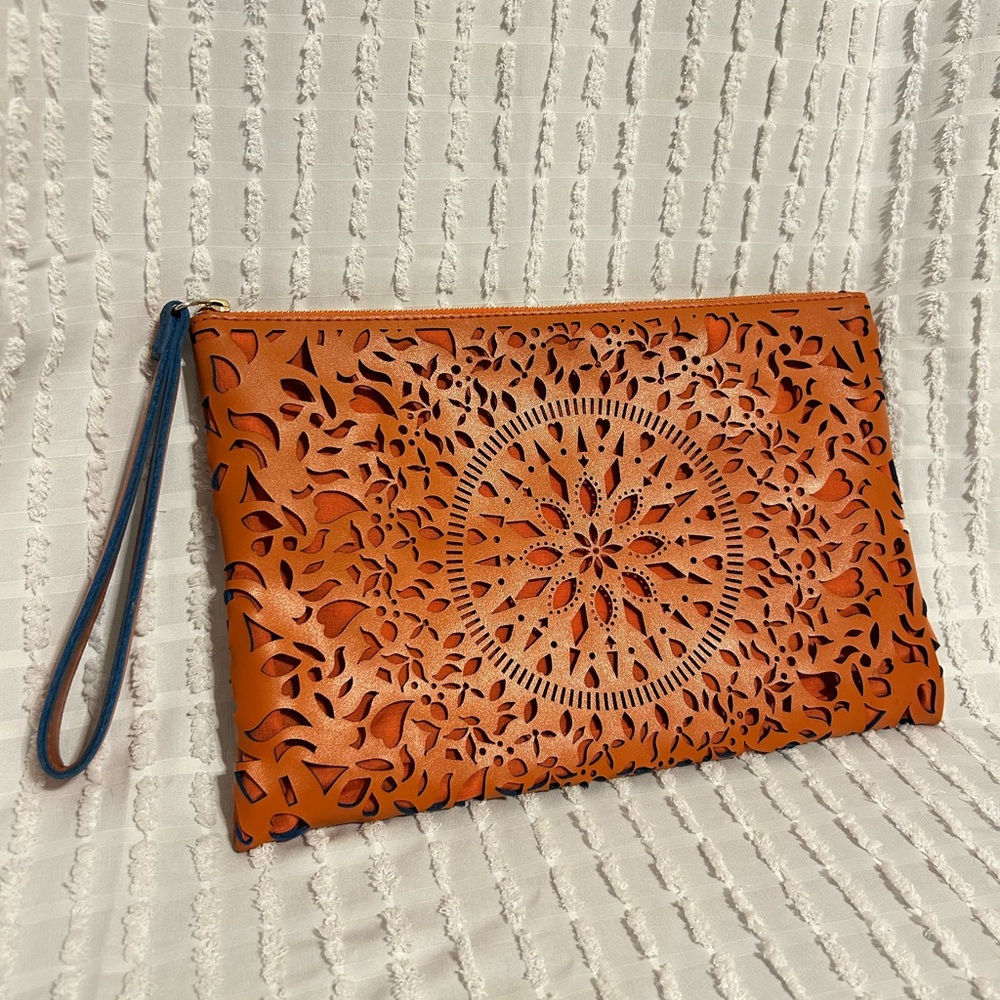 Carlos by Carlos Santana Orange Laser‎ Cut Mandala Clutch Wristlet Bag